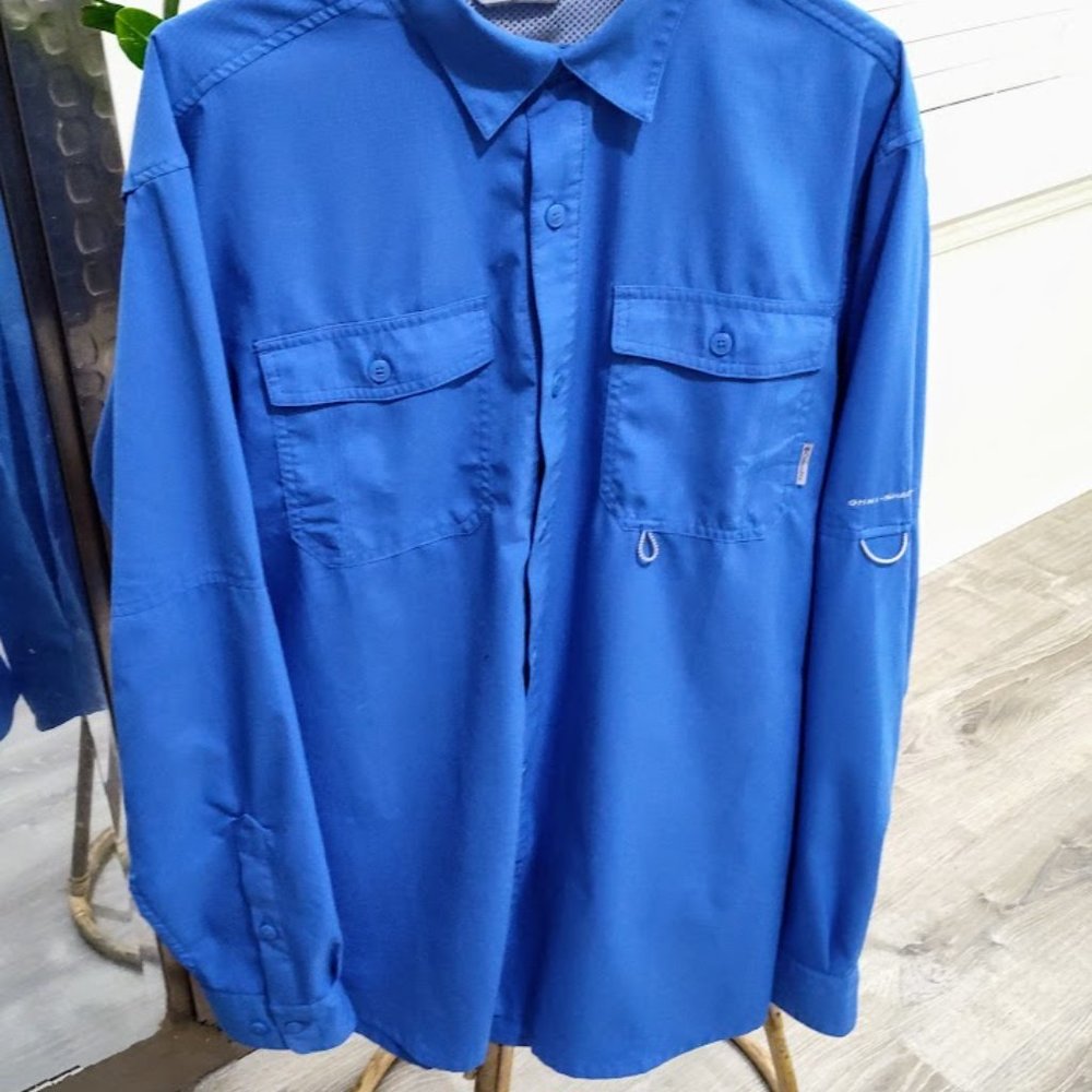 Columbia Men's Royal Blue Vented Omni-Shade Casual Shirt L Long Sleeve